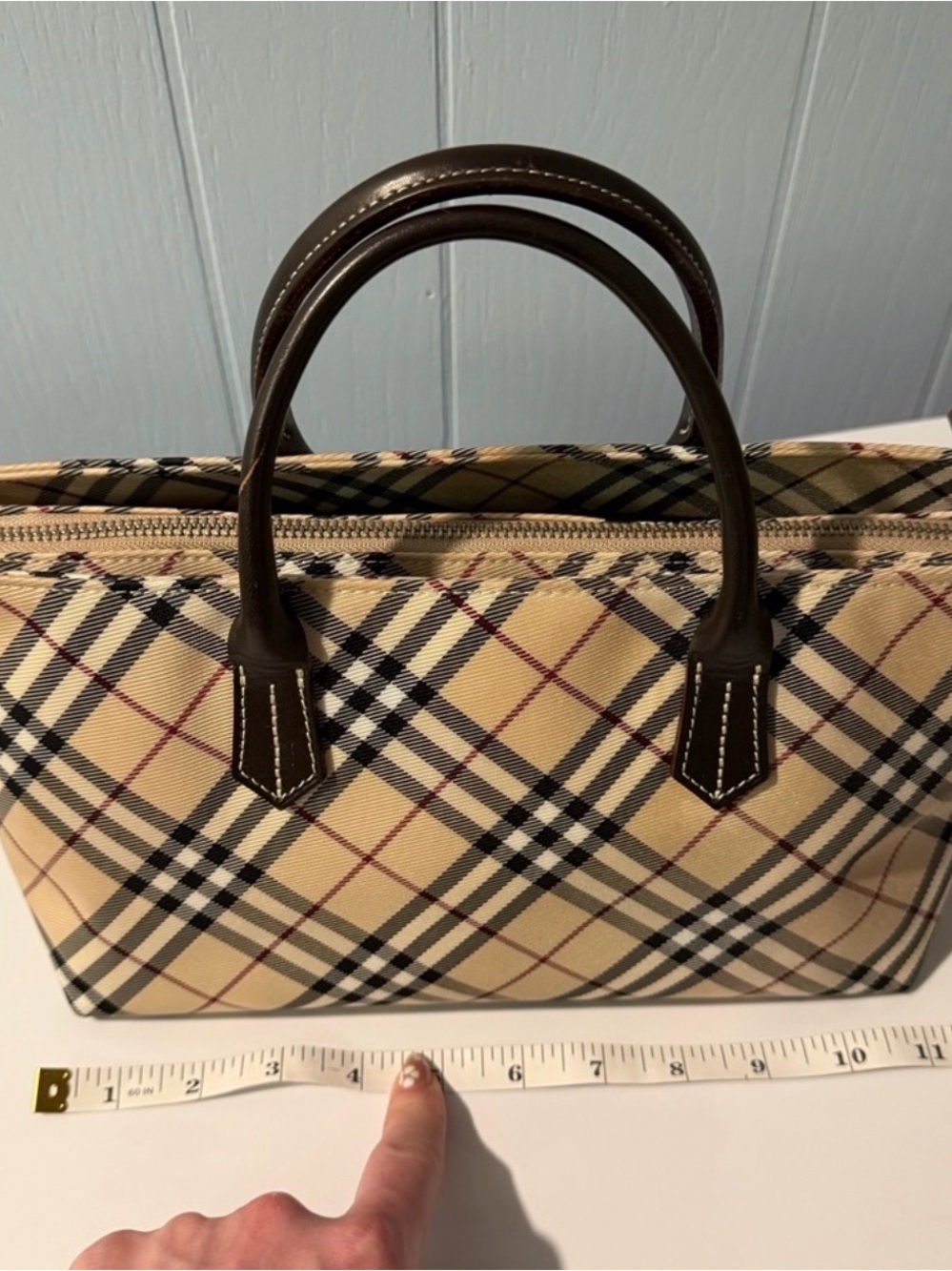 Burberry Beige Check Tote with Dark Brown Leather Handles - Picture 14 of 15